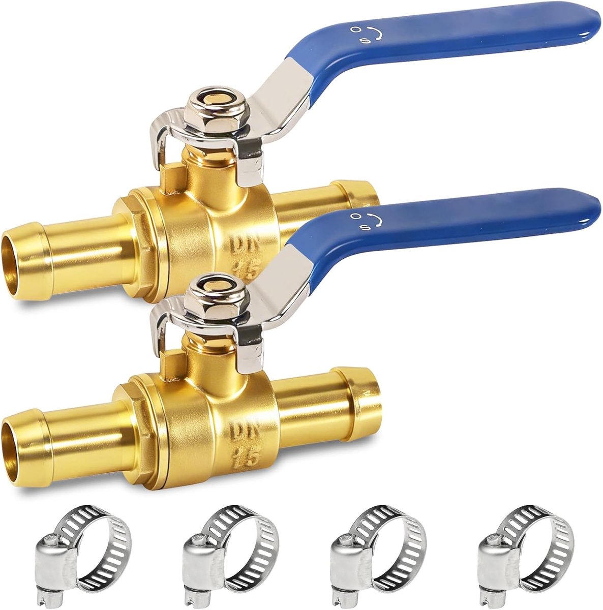 Set of 2 2-way ball valves with spherical valve 16 mm - 16 mm hose - Brass ball valve with 4 clamps - ShopVlot