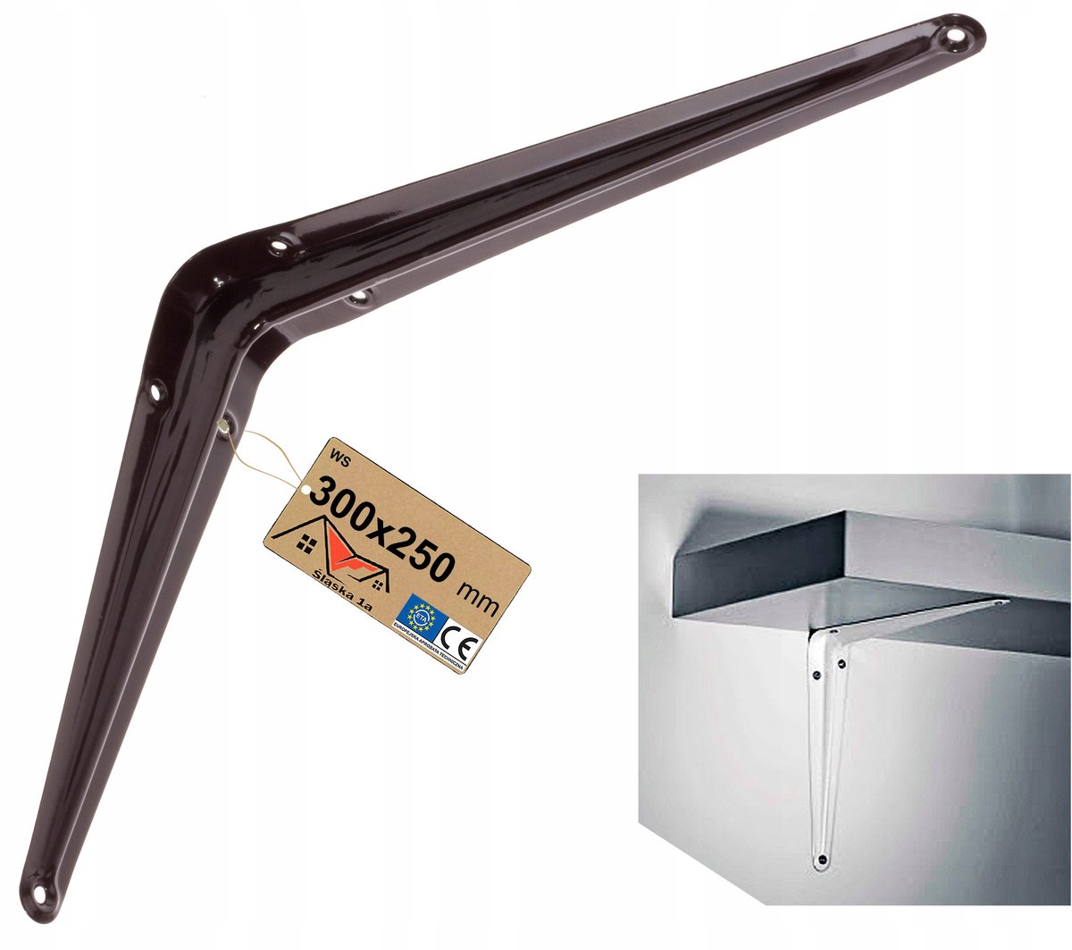 Bruine Metalen Plankdrager 300x250mm - Sterk en Stijlvol