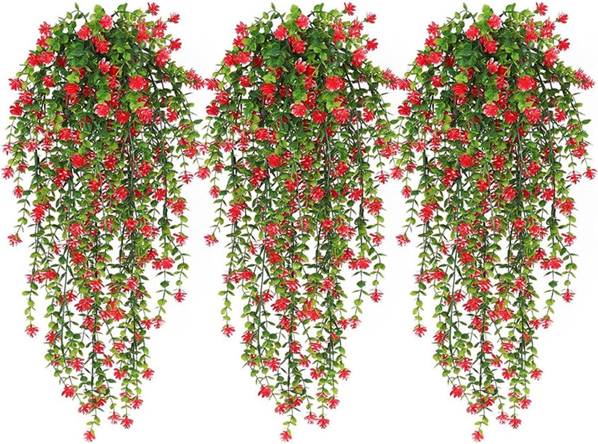 Pack of 3 Artificial Flowers for Hanging, Hanging Basket, Artificial Flowers, Hanging Artificial Plants, Simulation - ShopVlot