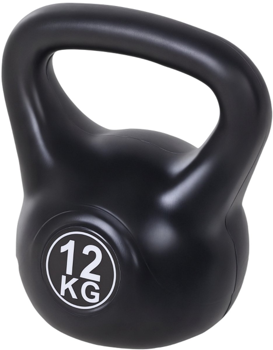 Kogelhantel 12kg 27x21x31cm Zwart Met Zand Gevuld Plat Bodem Geschikt voor Swings Squats Deadlift Thuis Gym