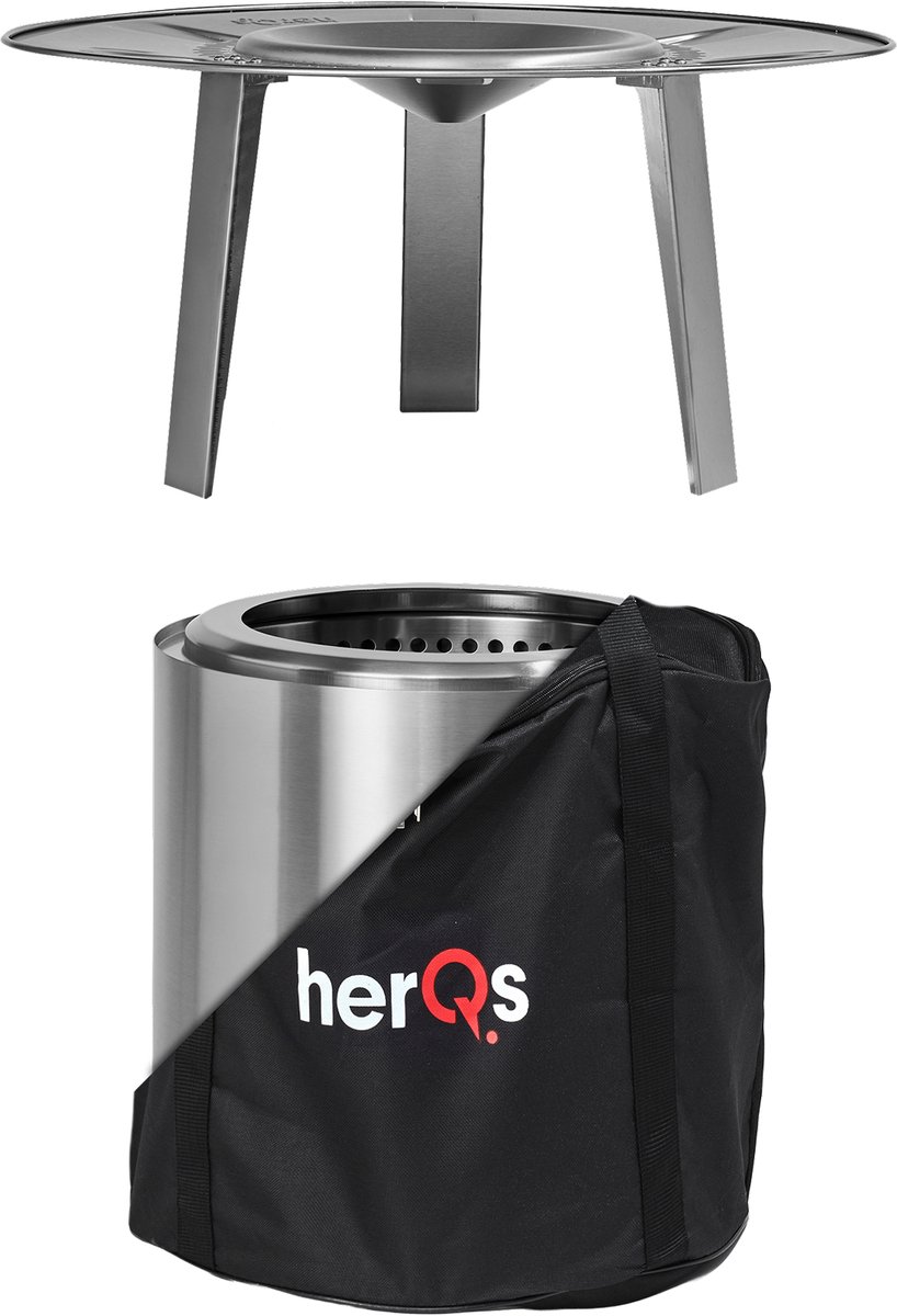 herQs Cozy Heat Bundle - Cozy Firepit met Heater accessoire voordeelbundel - Rookloze vuurkorf - Geurloze vuurkorf