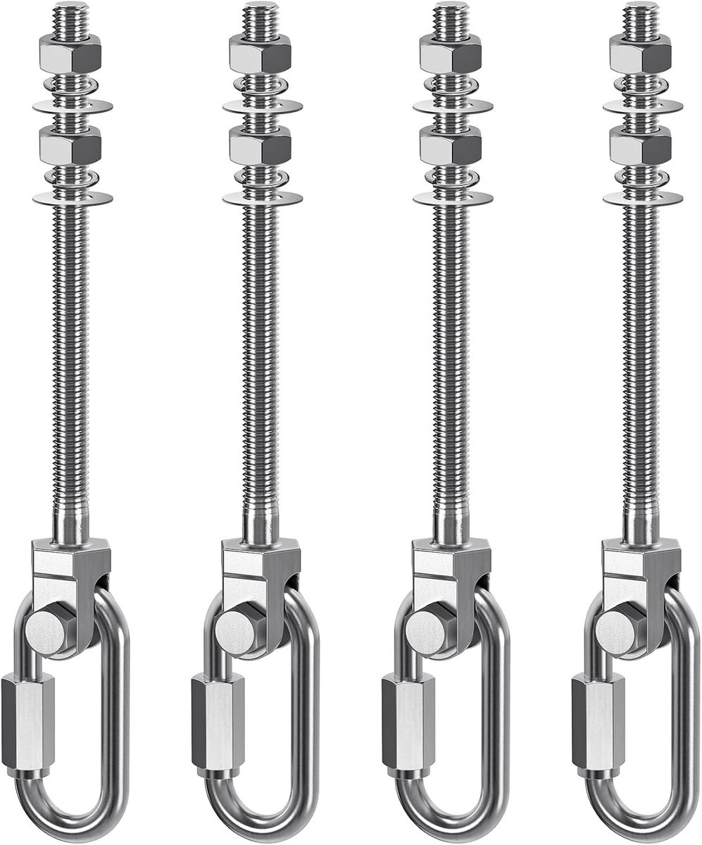 Schommelhaken 4-delig M10 x 225 mm - Rvs met karabiner - Voor hangstoel en plafondbevestiging - Tot 680 kg