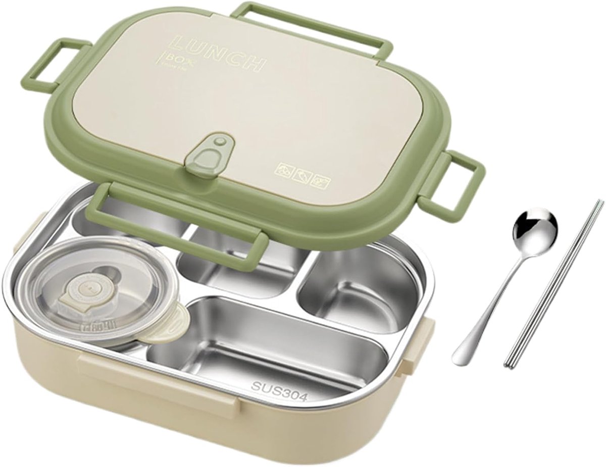 Lekkagevrije Lunchbox met Bestek - Opbergdoos met Vakken voor School en Werk - 23x16.5x8 cm - Geschikt voor Kinderen en Volwassenen