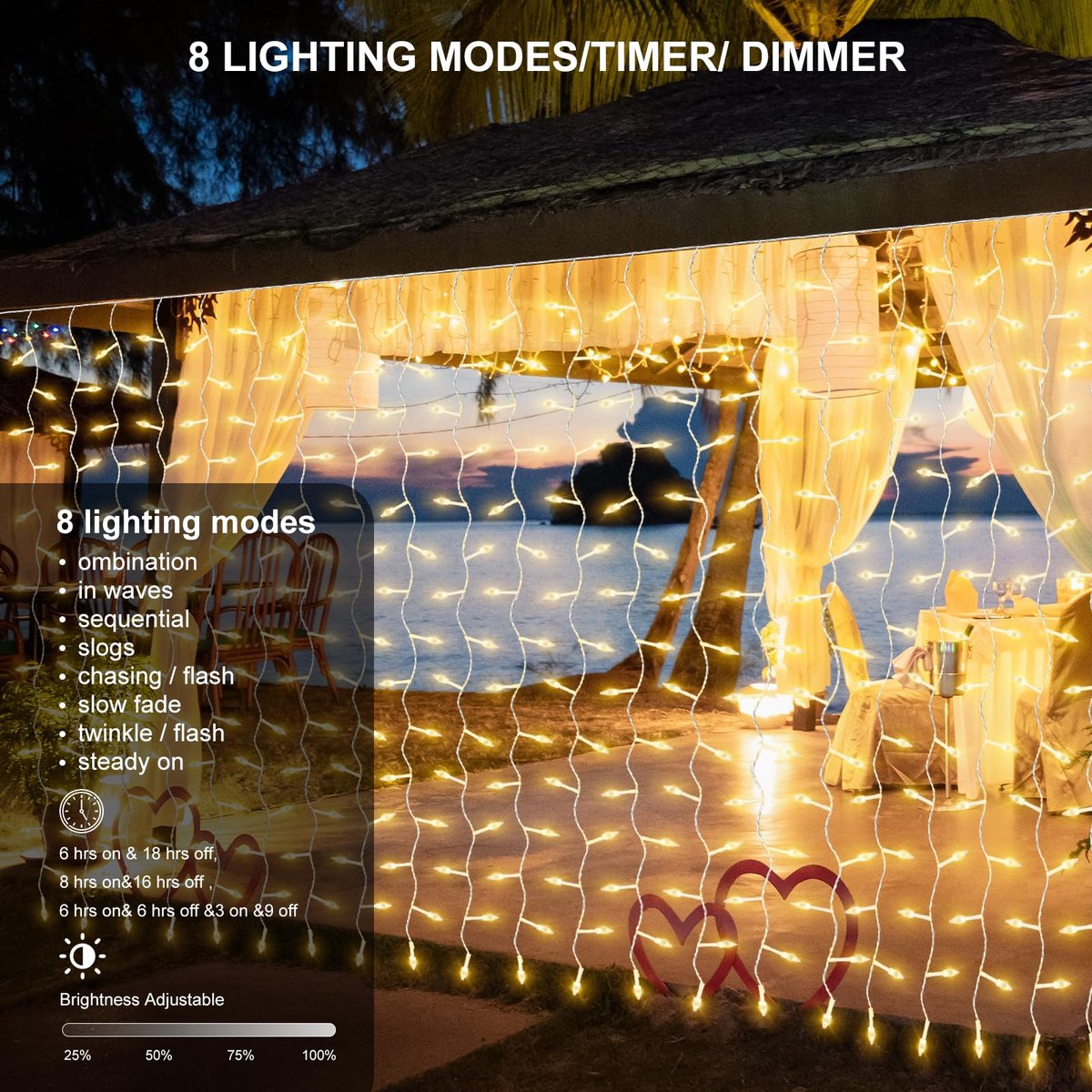 CERIAL 4X2M Lichtgordijn Kerstmis binnen buiten met stekker, 300LED lichtketting gordijn raam diamant ijsregen - ShopVlot
