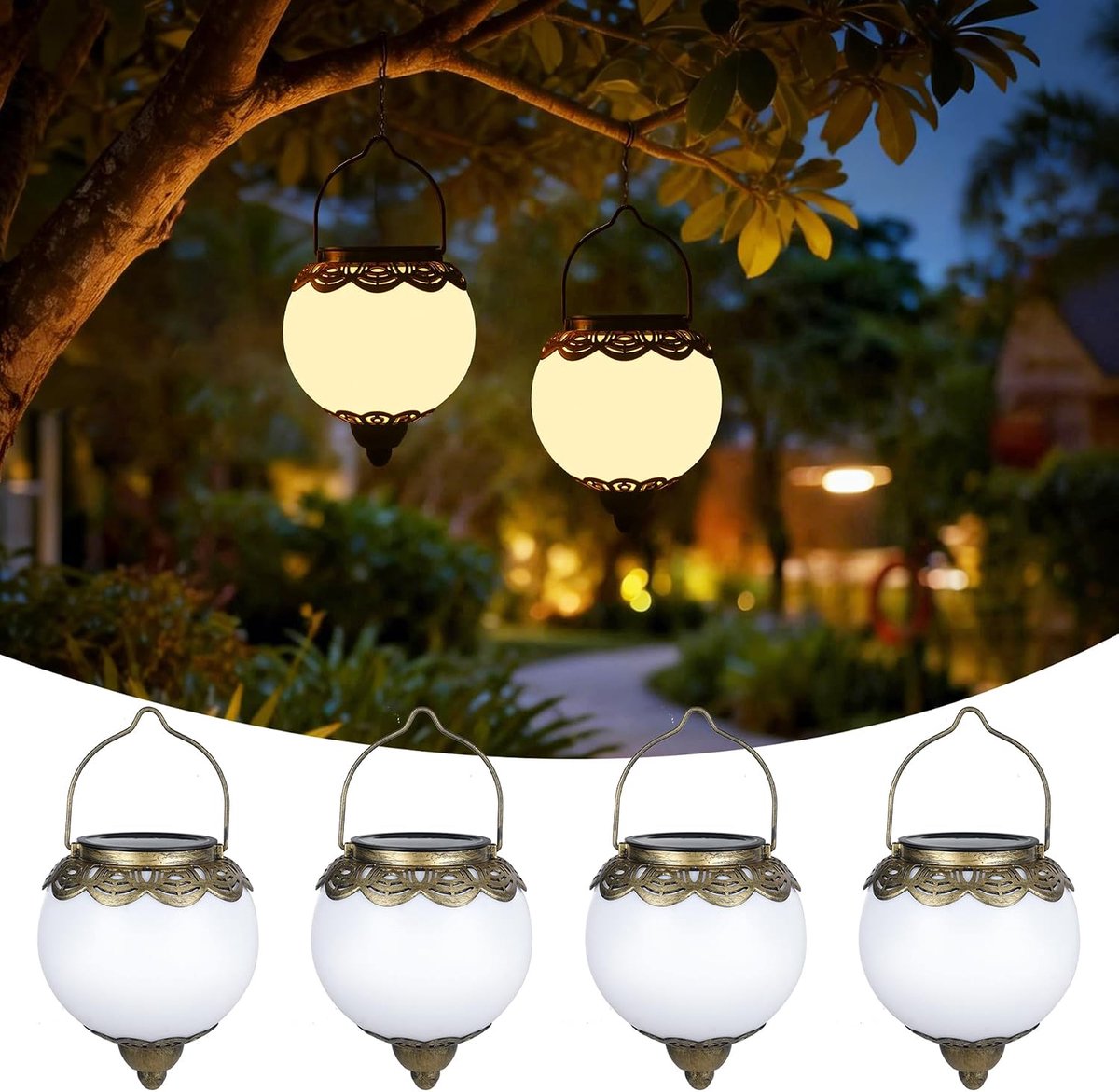 Pack of 4 Outdoor Solar Lights Hanging with Ground Spit, Vintage Solar Lantern Outdoor IP65 Weatherproof Outdoor Solar - ShopVlot
