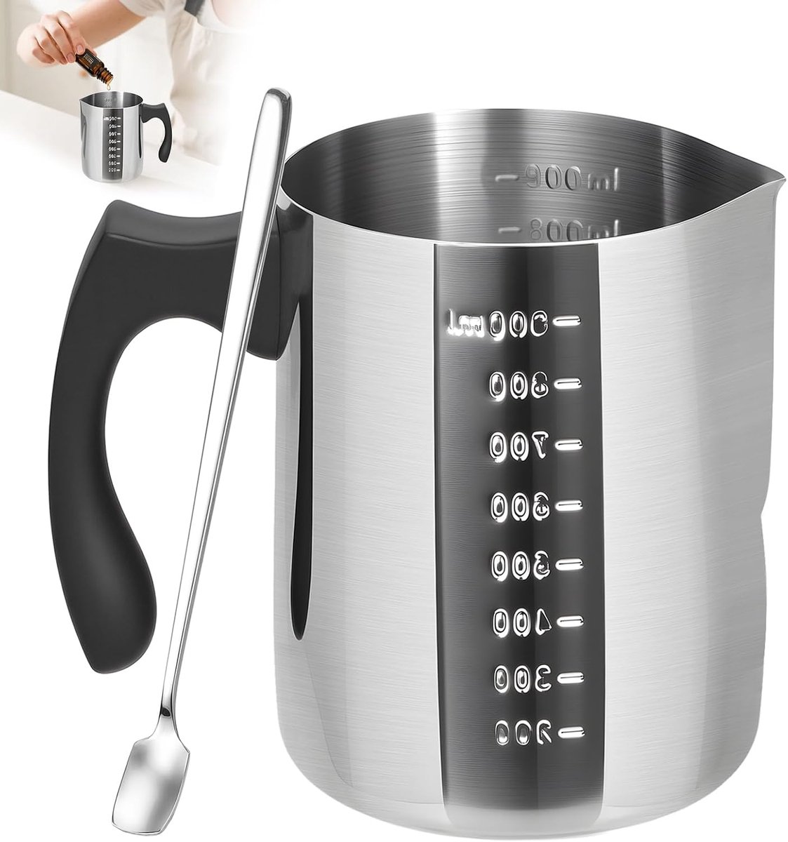 900 ml wax melt jar for candles, stainless steel 304, with graduated markers and spoons for candles and soaps, with - ShopVlot