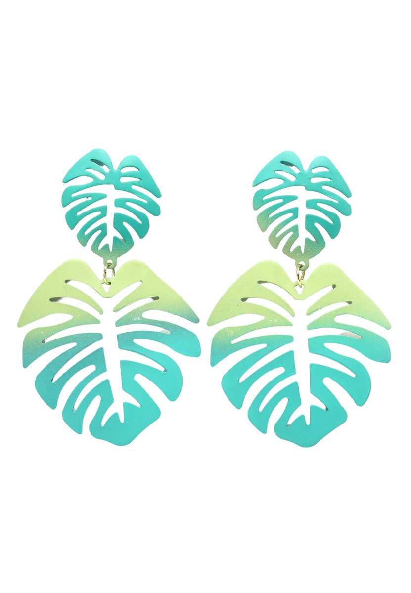AVANT-GARDE PARIS Dangle Earrings - groen palmblad - 1 stuk - lichtgewicht en goudgeplateerd