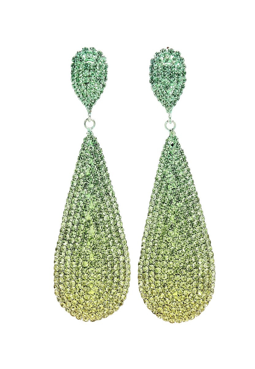 AVANT-GARDE PARIS Diva Collection - Raindrop Earrings Groen - 1 stuk - Rhodium Plated en 2.6cm X 9.0cm