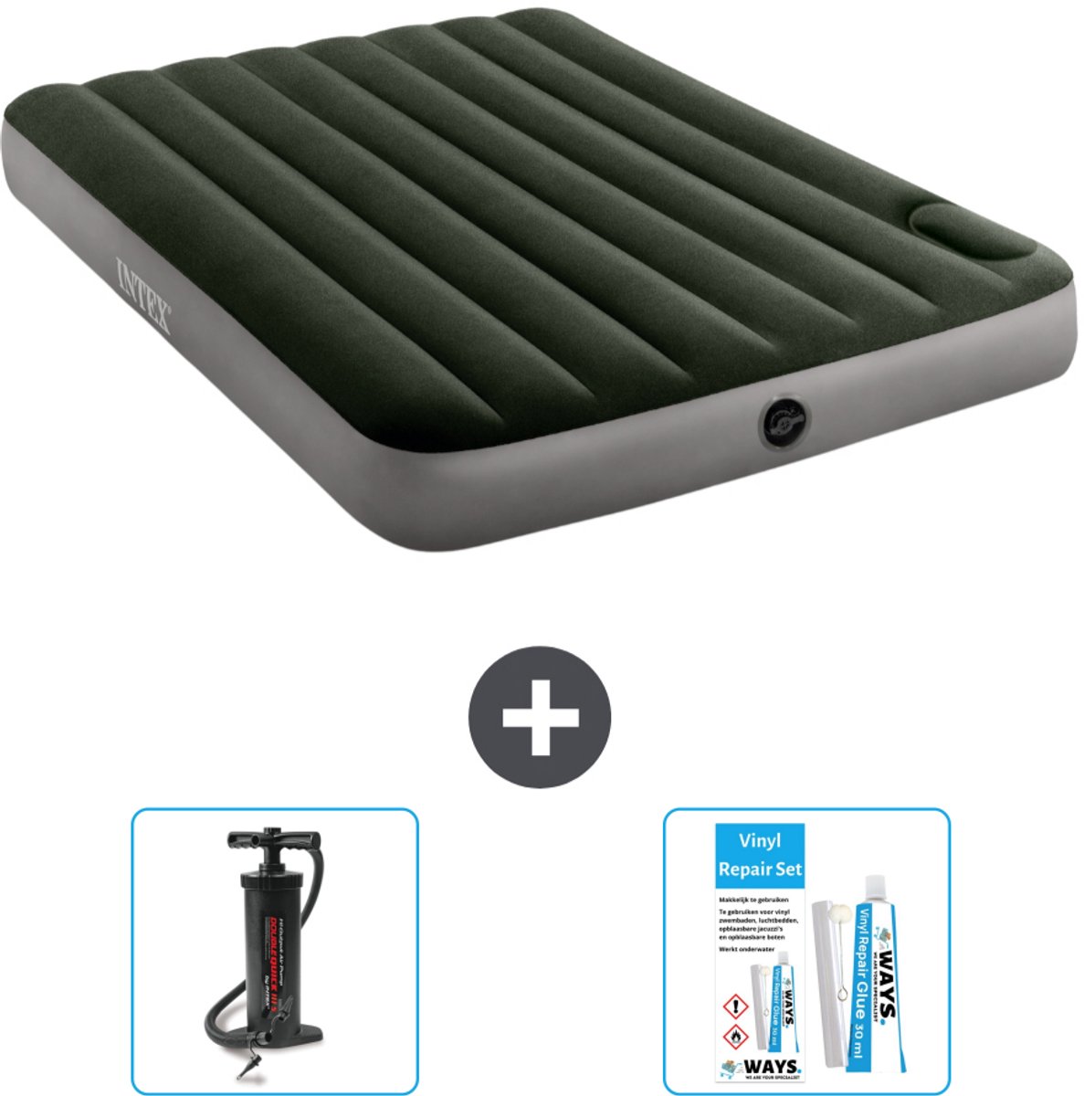 Intex Luchtbed - Twijfelaar - 137 x 191 x 25 cm - Groen - Pomp en Reparatieset