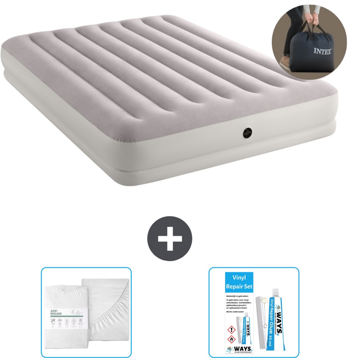 Intex Luchtbed - 2-Persoons - 152 x 203 x 30 cm - Grijs - Inclusief pomp - Accessoires CB16