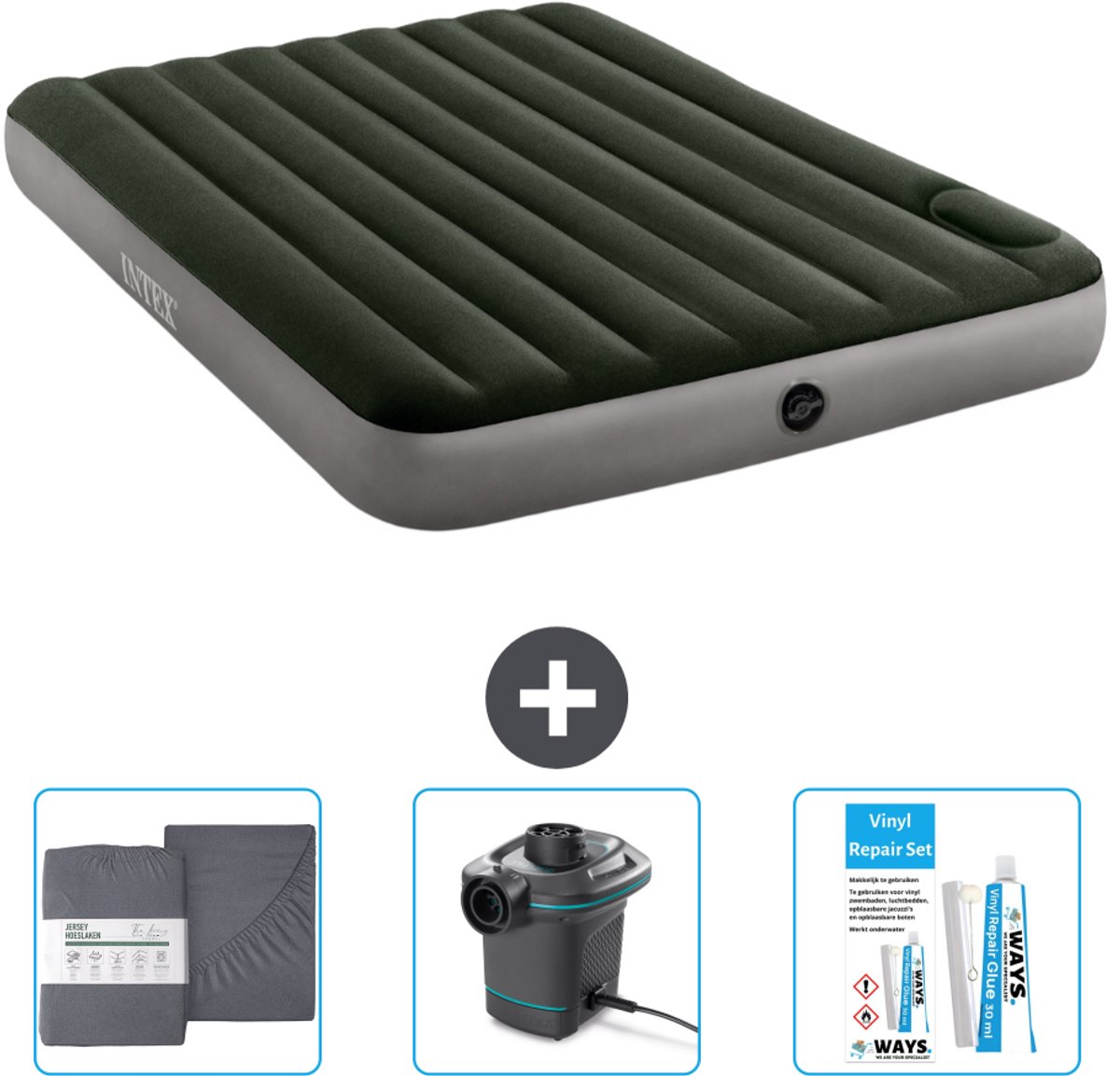 Intex Luchtbed - 2-Persoons - 152 x 203 x 25 cm - Groen - Accessoires CB12