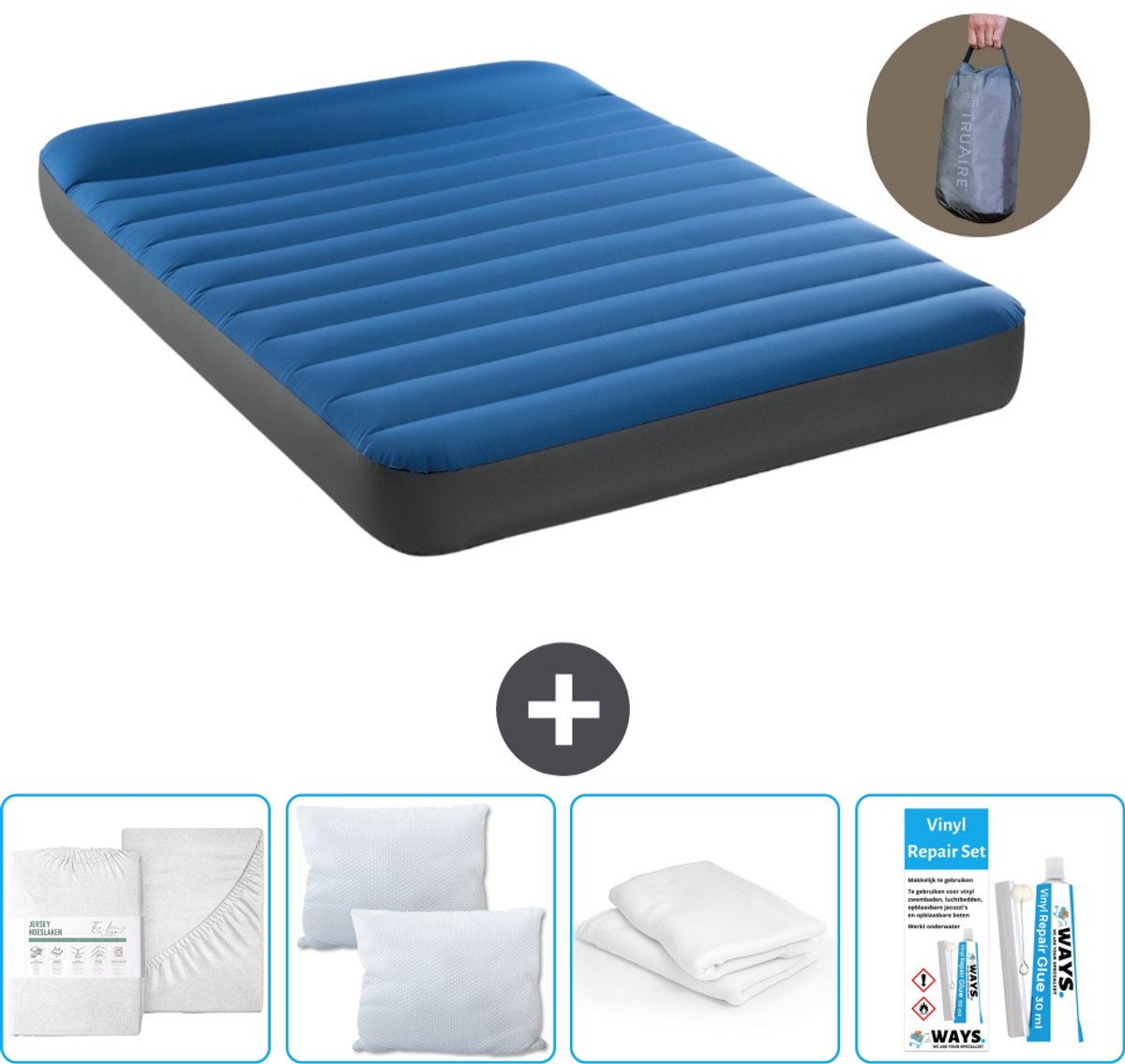 Intex Luchtbed - Twijfelaar - 137 x 191 x 22 cm - Blauw - Inclusief pomp - Hoeslaken - Kussen - Reparatieset en Kussenbeschermer