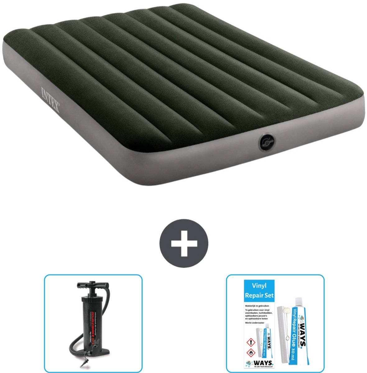 Intex Luchtbed - Twijfelaar - 137 x 191 x 25 cm - Groen - Inclusief Pomp en Reparatieset
