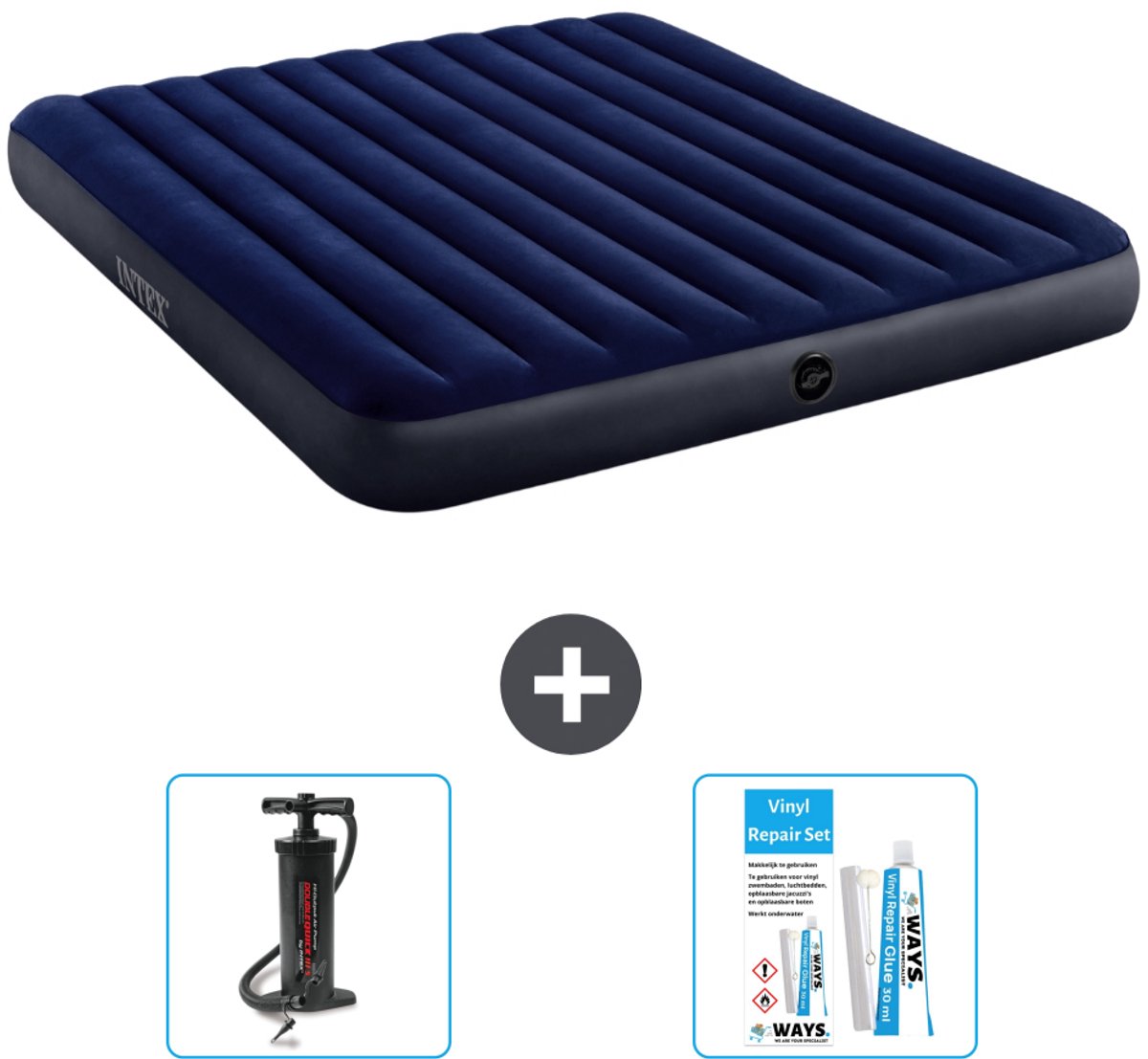 Intex Luchtbed - 2-Persoons - 183 x 203 x 25 cm - Blauw - Inclusief Accessoires CB13