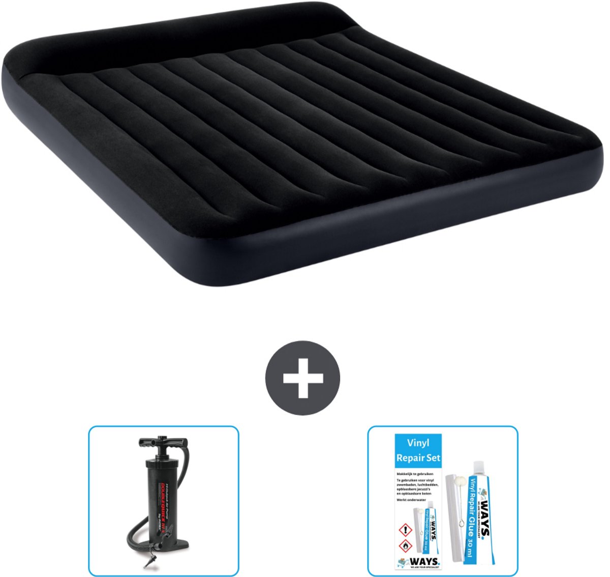 Intex Luchtbed - 2-Persoons - 183 x 203 x 25 cm - Donkerblauw - Inclusief Pomp en Reparatieset