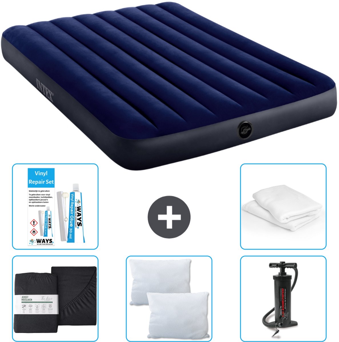 Intex Luchtbed - Twijfelaar - 137 x 191 x 25 cm - Blauw - Inclusief Accessoires CB5