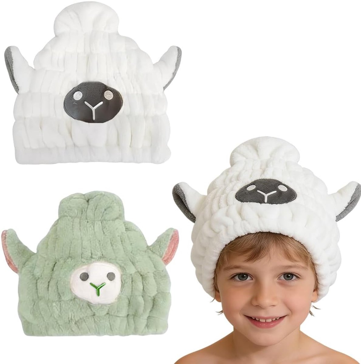Anti-kroes microvezel haartulband voor kinderen, set van 2 haartulband van katoen, sneldrogende haarhanddoek, super - ShopVlot