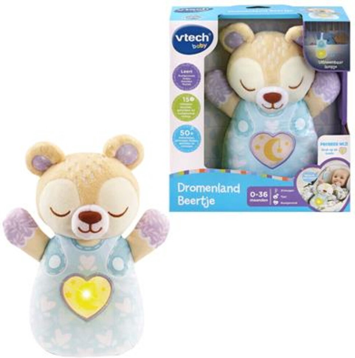 Baby Dromenland Beertje - Interactieve Knuffel - Educatief Speelgoed - Voor 1 tot 3 Jaar - Zacht, Veilig en Leerzaam Speelgoed voor Baby's en Peuters - Met Lichtjes, Geluiden en Muziek voor Speels Leren - Ideaal als cadeau voor baby's de VTech en Bleu – photo du produit