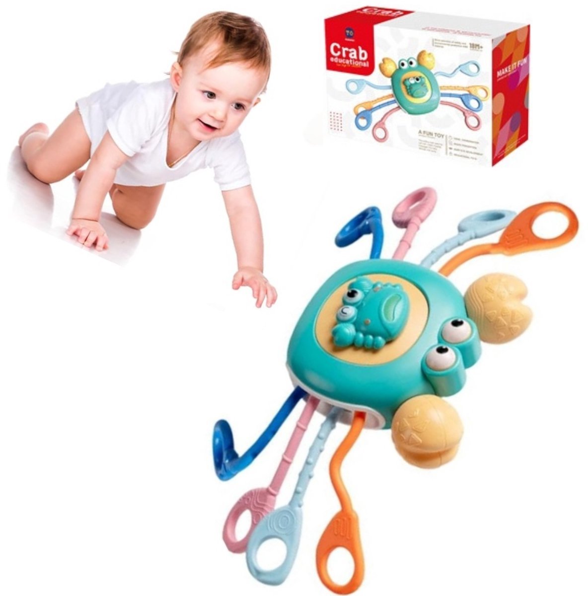 Casalora – Sensorisch Baby Speelgoed Krab – Babybijtstokjes – Baby badspeelgoed – Educatief Activiteitenspeelgoed voor Fijne Motoriek – Reis Speelgoed voor Baby’s & Peuters 6–18 Maanden – Groen