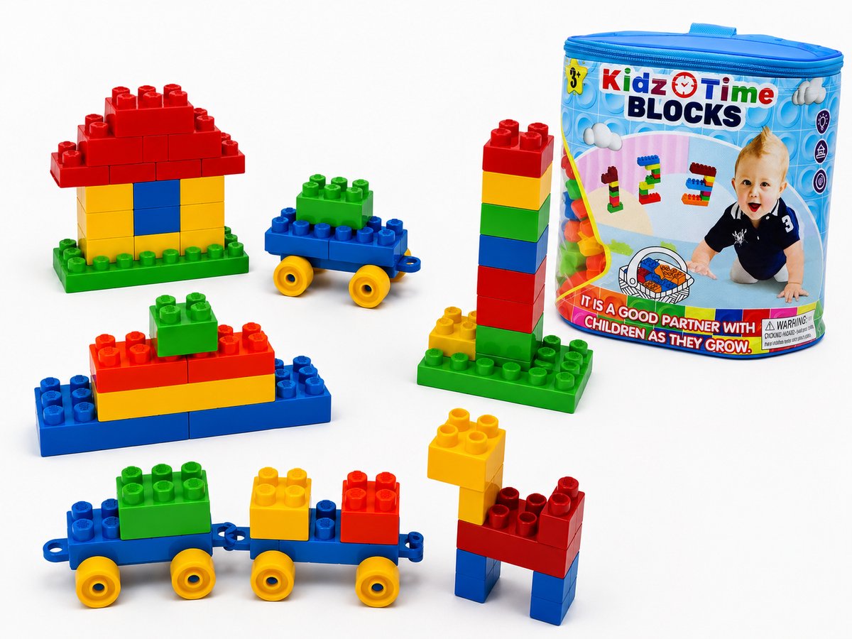 Kidz Time Blocks - Bouwblokken set van 52 stuks met Opbergtasje - Bouwen - bouwstenen - Bouwblokkenset
