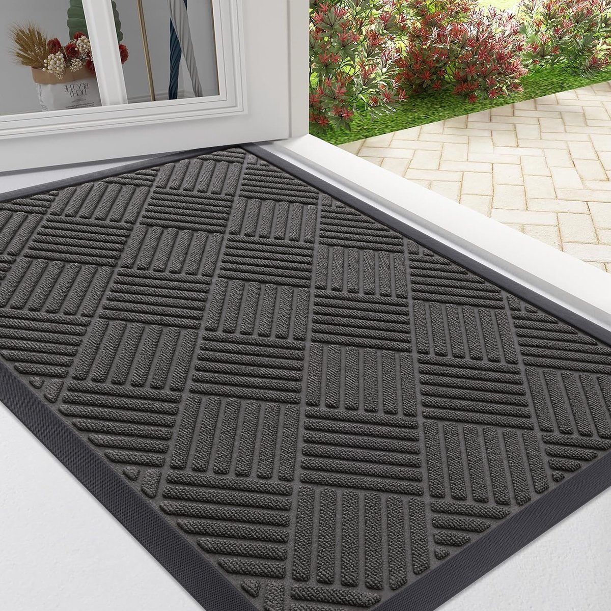 Homaxy - Deurmat - Binnen- en buitengebruik natuurlijke rubberen deurmat - Anti-slip en vuilafstotend -middengrijs - 58.5x89cm