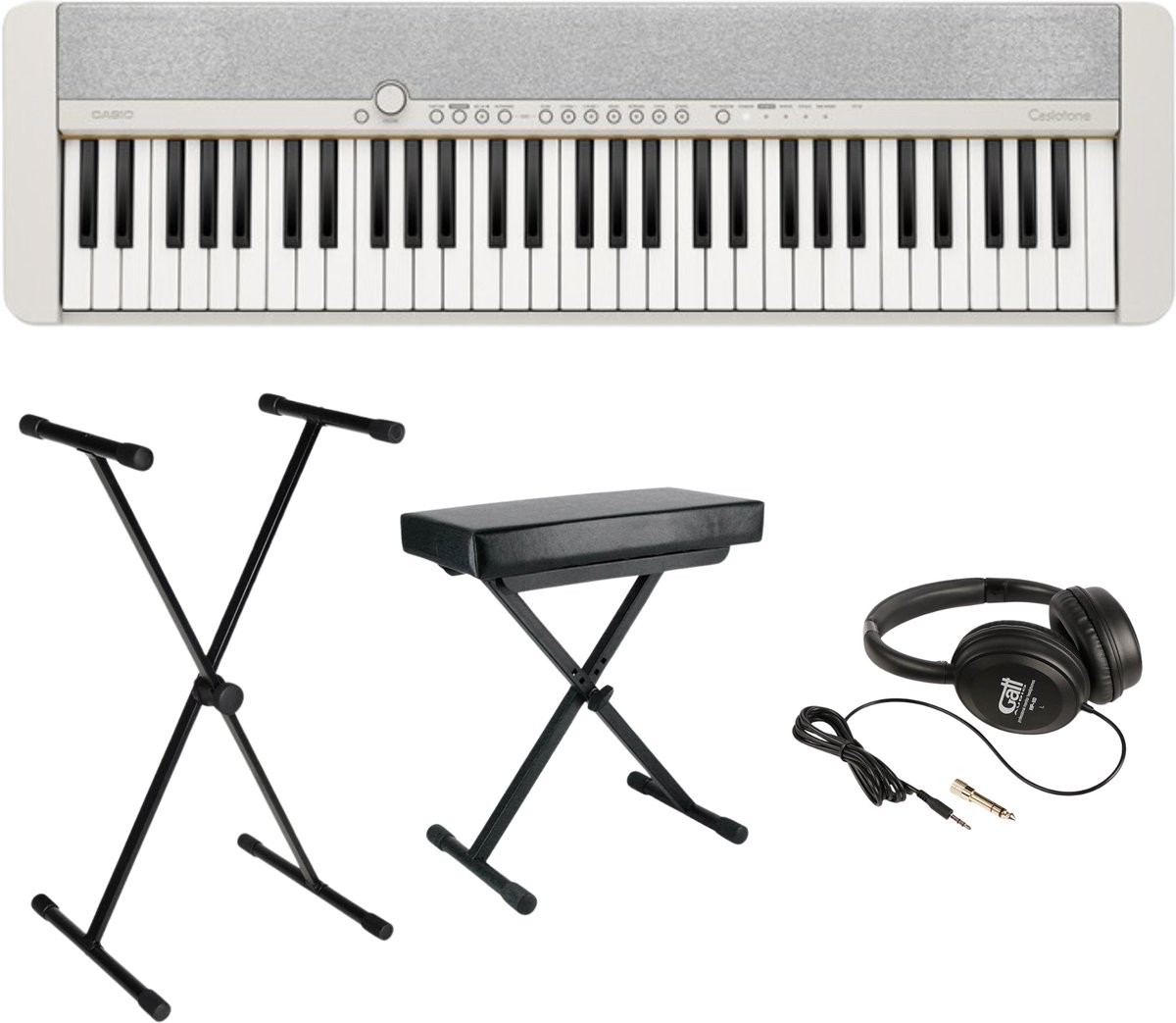 Casio CT-S1WE Casiotone Keyboard Set met Standaard, Kruk en Hoofdtelefoon, 61 Aanslaggevoelige Toetsen, Wit