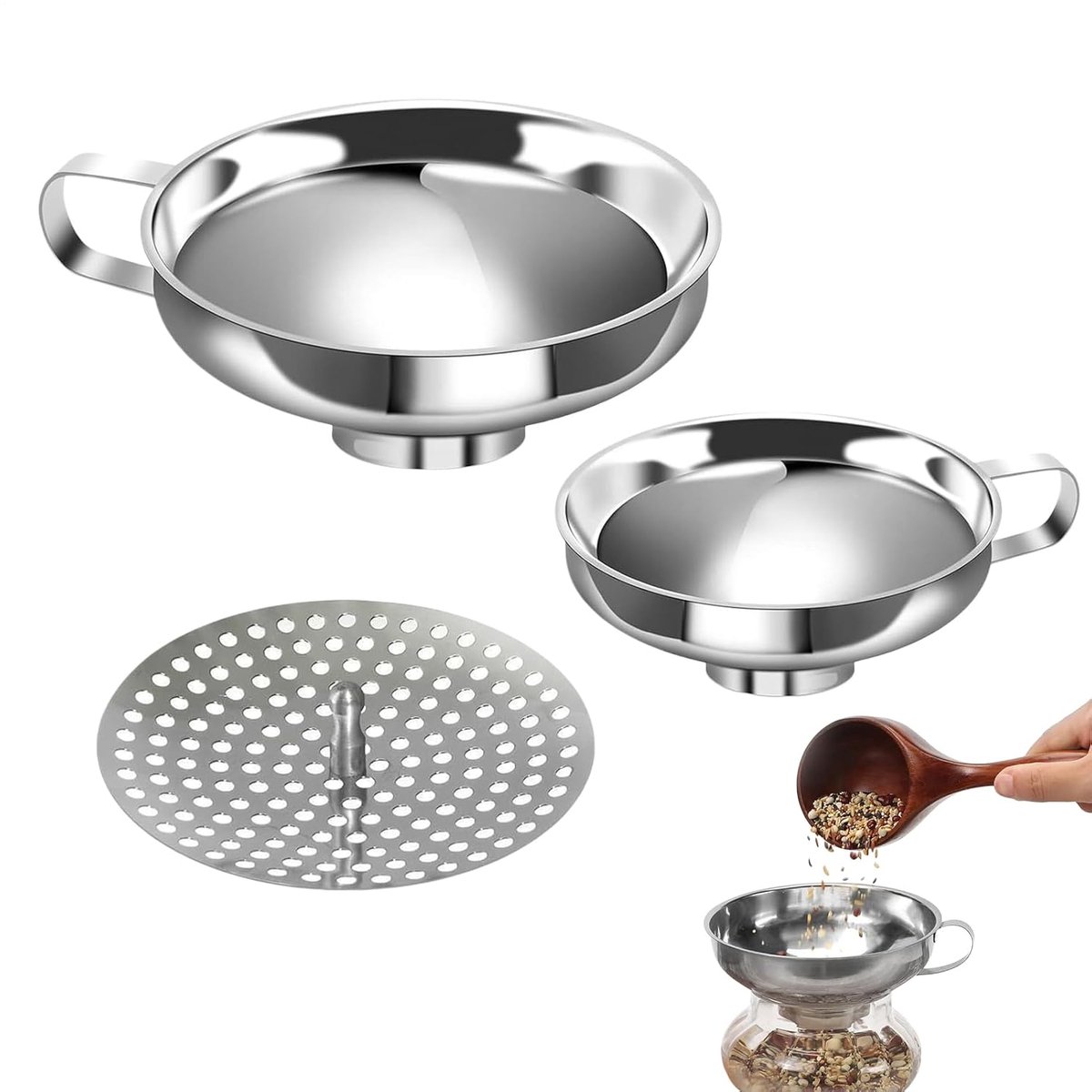 Inmaaktrechters, roestvrijstalen inmaakgereedschap | Tweedelige keukentrechterset | Voor ingeblikt voedsel, koken, bakken, sauzen, oliën, jam, suiker, meel en poeders