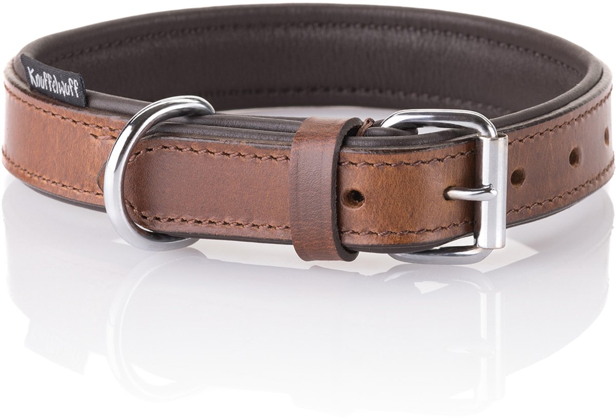 Knuffelwuff zachte echt lederen hondenhalsband Ticino, bruin, 46-56cm