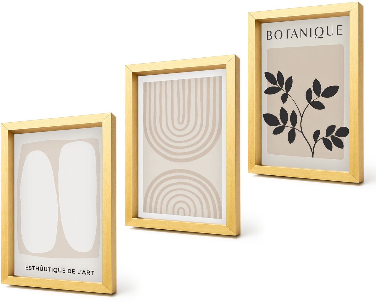 Coloray 4-Delige Schilderij Set - Boho Delicate Posters Abstracte Plantenmotieven - 20 x 30 cm - Wanddecoratie - Schilderijen Set - Kantoor - Woonkamer Decoratie