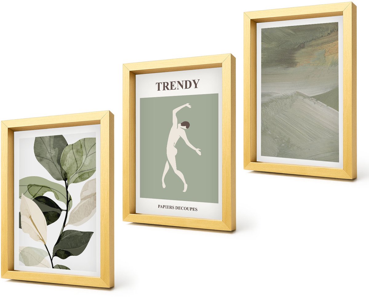 Coloray 4-Delige Schilderij Set - Plantenpatronen met silhouetten en abstracte vormen - 20 x 30 cm - Wanddecoratie - Moderne Interieurdecoratie - Interieur Decoratie