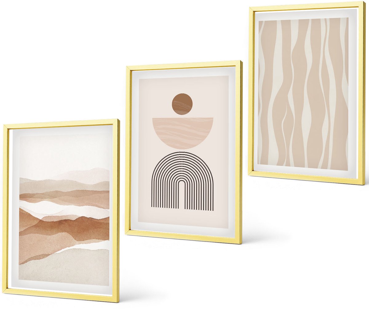 Coloray 3-Delige Schilderij Set - Abstracte Landschapsvormen Uit De Natuur En Geometrie - 40 x 40 cm En 40 x 60 cm - Muurdecoratie - Wanddecoratie - Hal