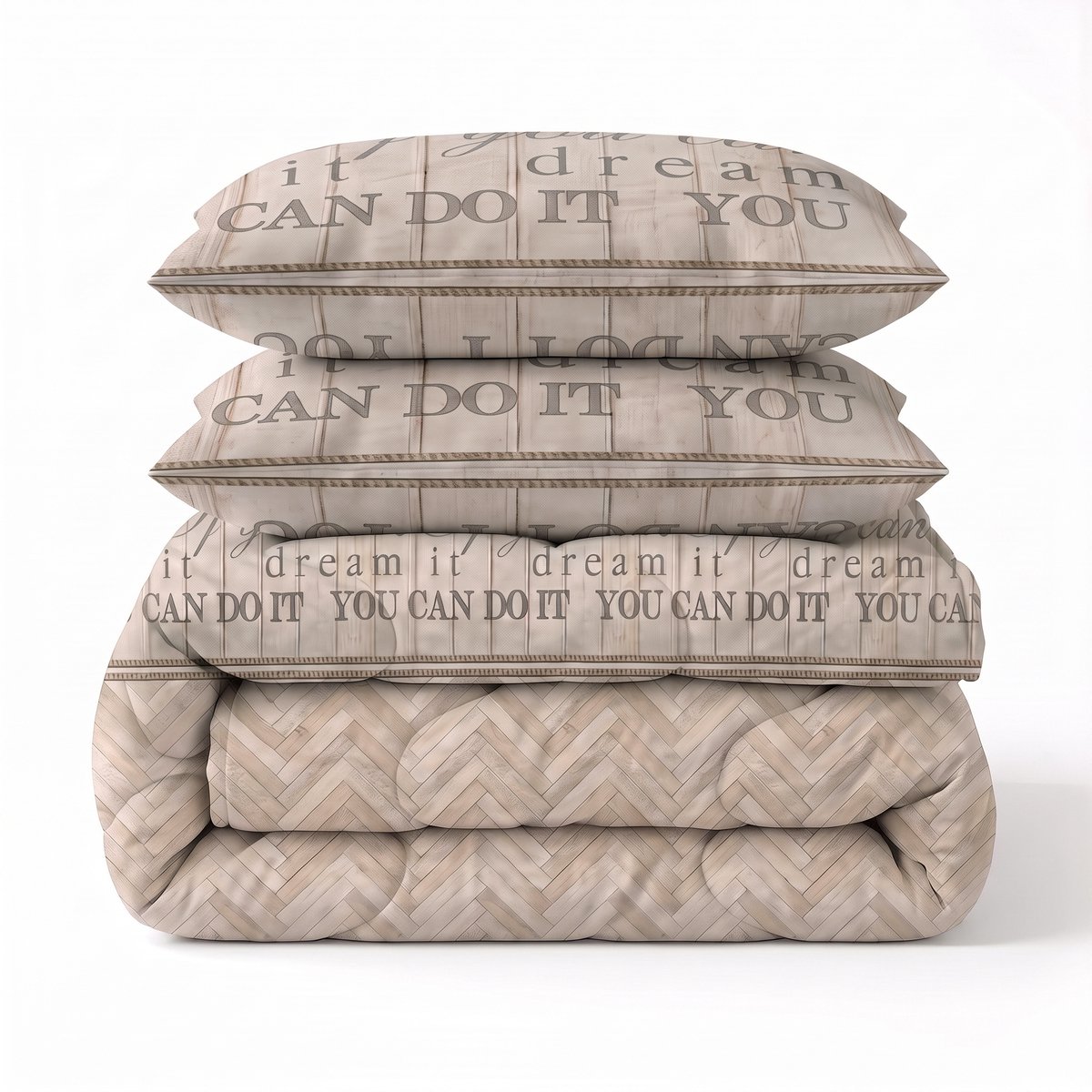 Sleeptime® 2 in 1 Dekbed zonder Overtrek Visgraat - Wasbaar Dekbed - 240 x 220 cm + 2 x kussensloop 60x70 - Zand
