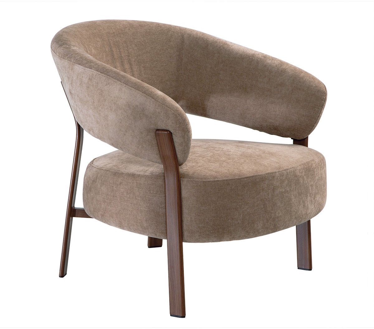 CALICOSY - Fauteuil in beige stof met metalen poten in notenhoutlook B78 cm - LIV