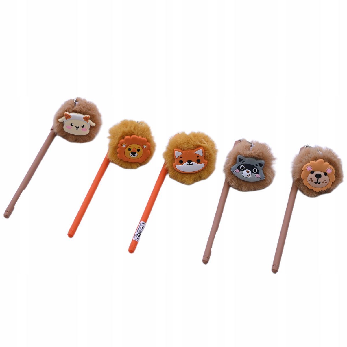 Set van 5 dieren pennen met pompon - Zwart, Bruin, Oranje