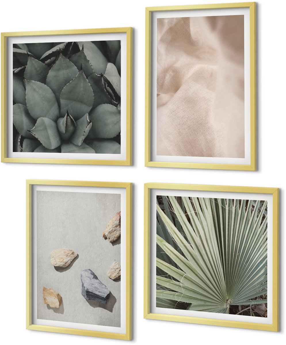 Coloray 4-Delige Schilderij Set - Stenen Hout Stof Diverse texturen - 40 x 40 cm en 40 x 60 cm - Muurdecoratie - Interieur Decoratie