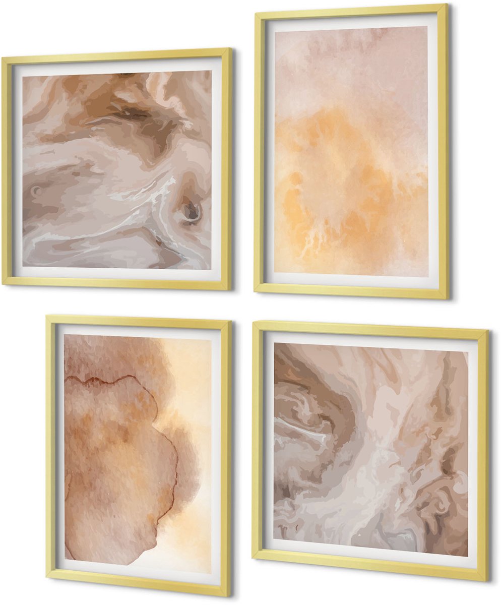 Coloray 4-Delige Schilderij Set - Warme aquarelverf op canvas, kleurrijke texturen - 40 x 40 cm en 40 x 60 cm - Stijlvolle Wanddecoratie - Interieur - Woonkamer Decoratie