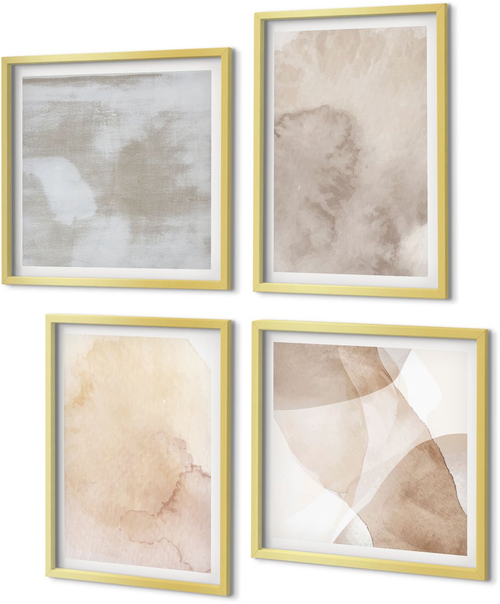 Coloray 4-Delige Schilderij Set - Warme aquarelverf op canvas, pasteltexturen - 40 x 40 cm en 40 x 60 cm - Muurdecoratie - Schilderijen Set - Woonkamer