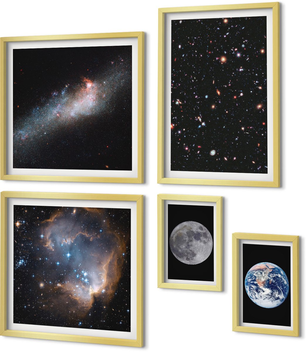 Coloray 5-Delige Schilderij Set - Kosmische Landschappen Van De Melkweg En Het Zonnestelsel - 50 x 50 cm, 20 x 30 cm En 40 x 60 cm - Wanddecoratie - Woonkamer Decoratie - Muurdecoratie