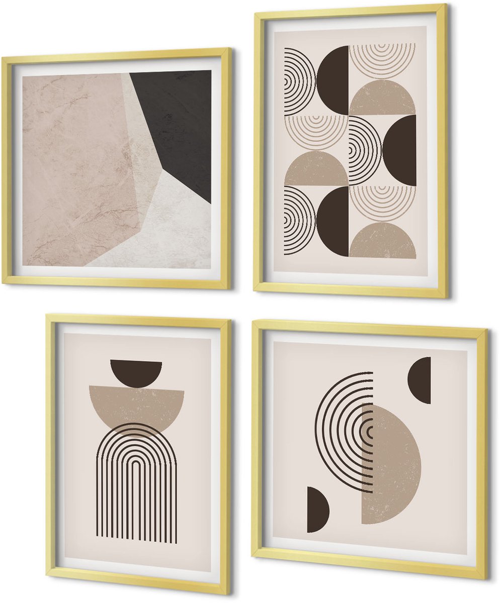 Coloray 4-Delige Schilderij Set - Abstracte geometrische patronen minimalisme - 40 x 40 cm en 40 x 60 cm - Schilderijen Set - Wanddecoratie - Woonkamer - Interieur Decoratie