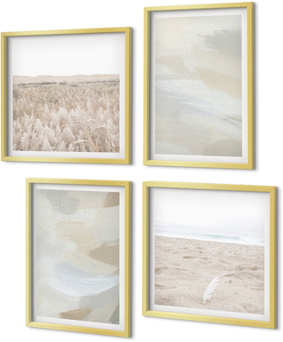 Coloray 4-Delige Schilderij Set - Abstracte, heldere achtergrond met delicate penseelstreken. - 40 x 40 cm en 40 x 60 cm - Wanddecoratie - Woonkamer Decoratie - Moderne Wanddecoratie