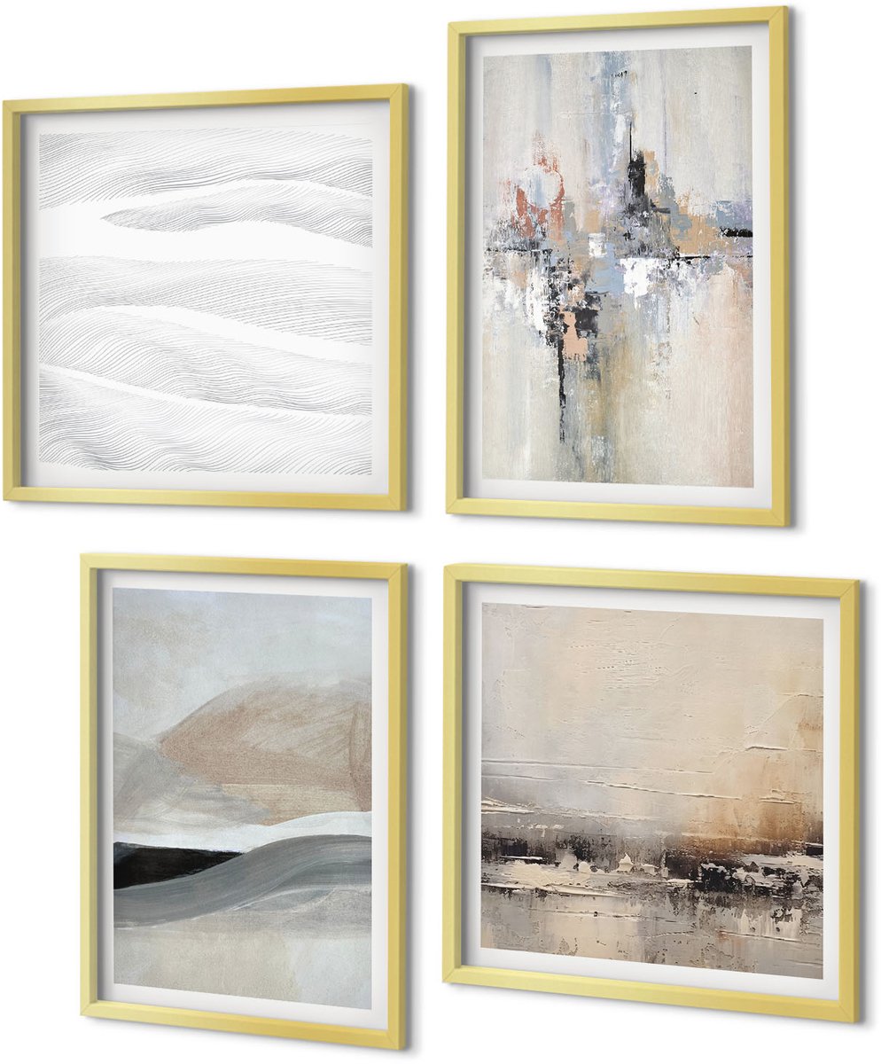 Coloray 4-Delige Schilderij Set - Abstracte patronen in neutrale aardetinten - 40 x 40 cm en 40 x 60 cm - Decoratieve Schilderijen - Woonkamer - Interieur