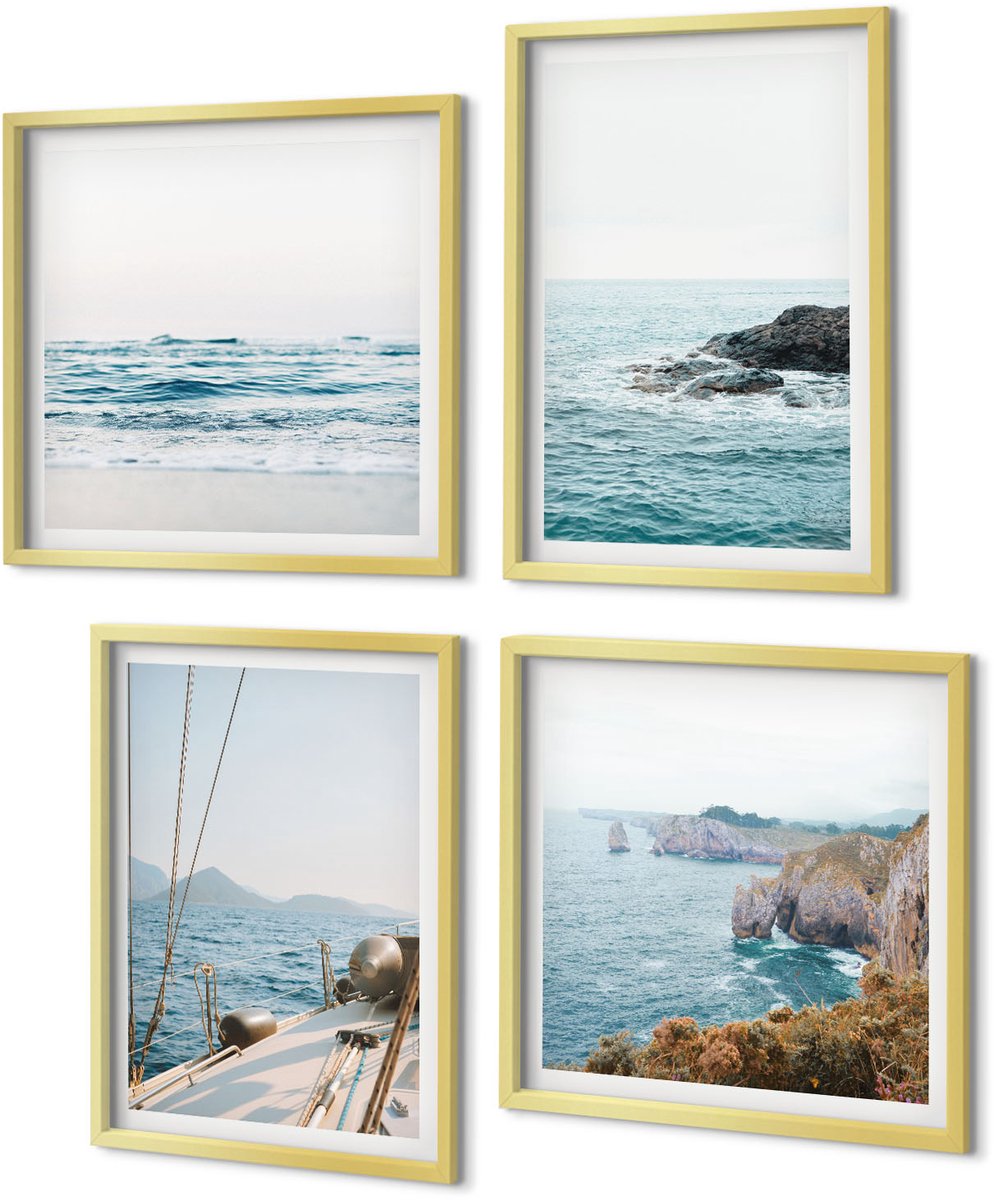 Coloray 4-Delige Schilderij Set - Kustgezichten en zeegezichten, delicate landschappen - 40 x 40 cm en 40 x 60 cm - Stijlvolle Muurdecoratie - Kantoor - Interieur Decoratie