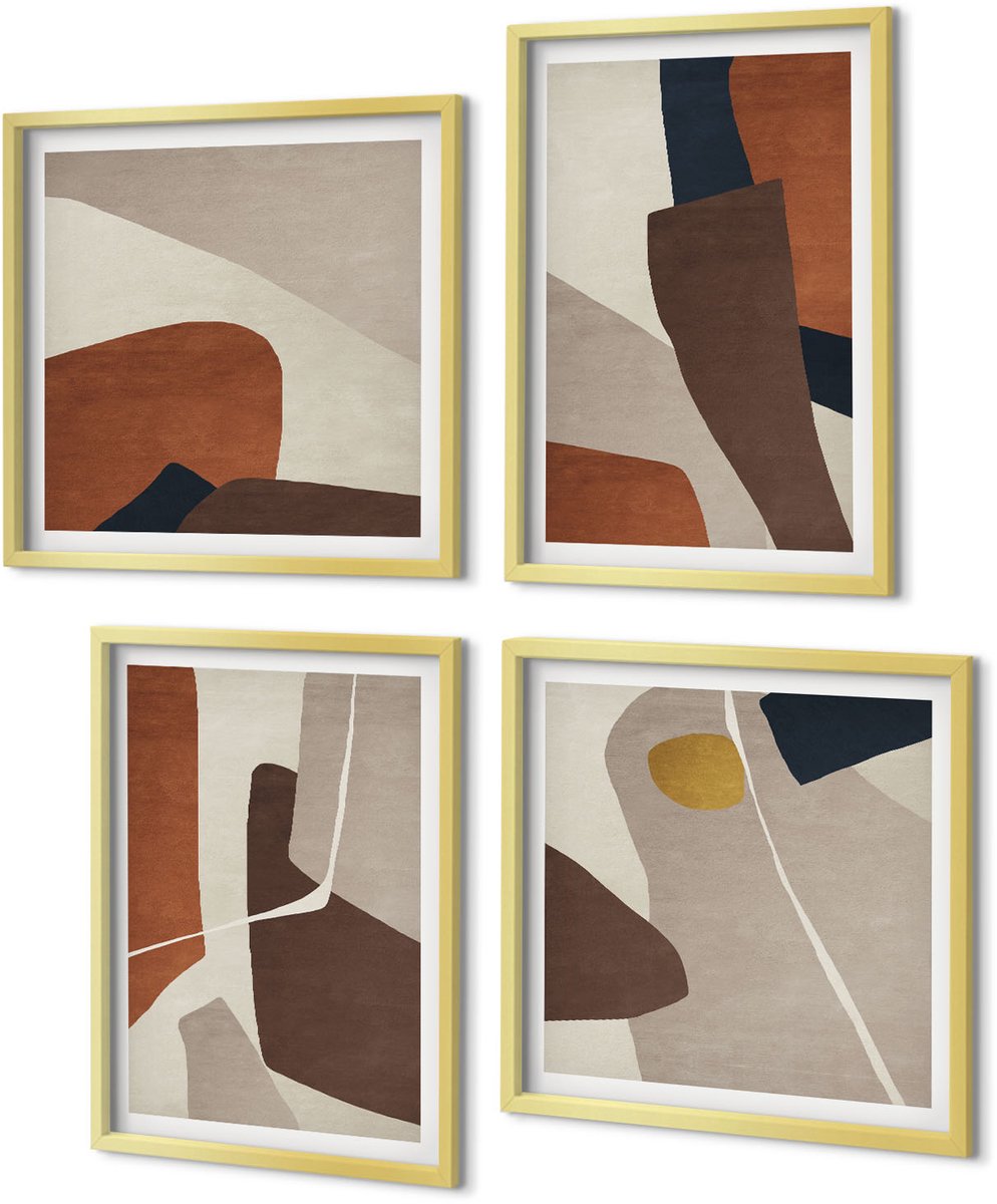 Coloray 4-Delige Schilderij Set - Abstractie van vormen en structuren in een moderne stijl - 40 x 40 cm en 40 x 60 cm - Decoratieve Schilderijen - Woonkamer - Interieur