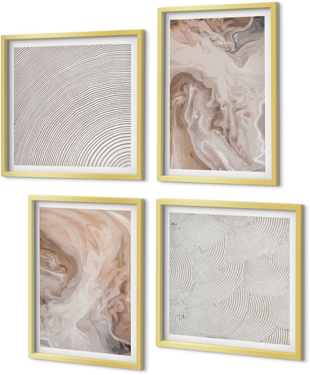 Coloray 4-Delige Schilderij Set - Abstracte marmerpatronen, steentexturen - 40 x 40 cm en 40 x 60 cm - Muurdecoratie - Wanddecoratie - Slaapkamer - Decoratieve Schilderijen