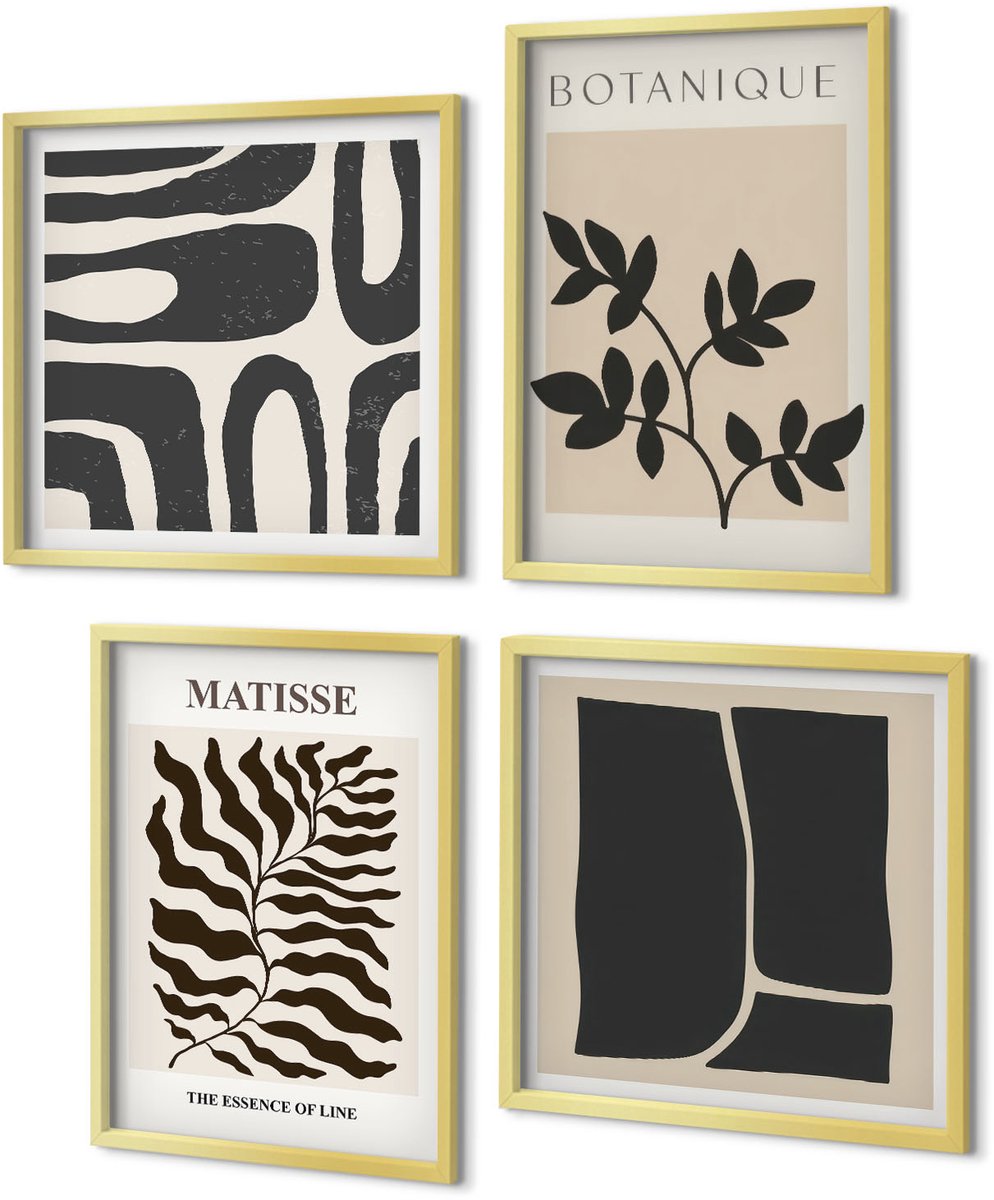 Coloray 4-Delige Schilderij Set - Minimalistische posters met plantenpatronen en abstracte kunst. - 40 x 40 cm en 40 x 60 cm - Decoratieve Muurdecoratie - Slaapkamer - Wanddecoratie
