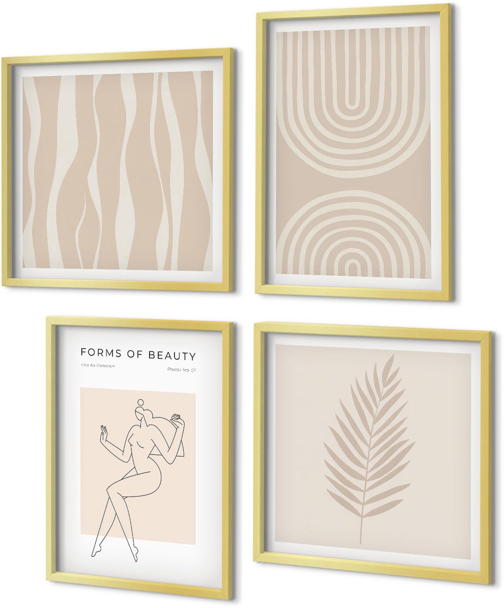 Coloray 4-Delige Schilderij Set - Abstracte patronen, delicate boho-decoraties - 40 x 40 cm en 40 x 60 cm - Wanddecoratie - Muurdecoratie - Moderne Interieurdecoratie - Decoratieve Schilderijen