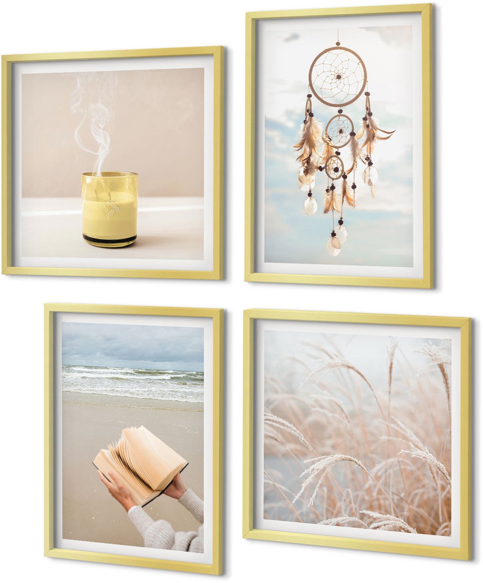 Coloray 4-Delige Schilderij Set - Rustige landschappen, delicate zomeruitzichten, boho-stijl - 40 x 40 cm en 40 x 60 cm - Stijlvolle Wanddecoratie - Interieur - Moderne Wanddecoratie