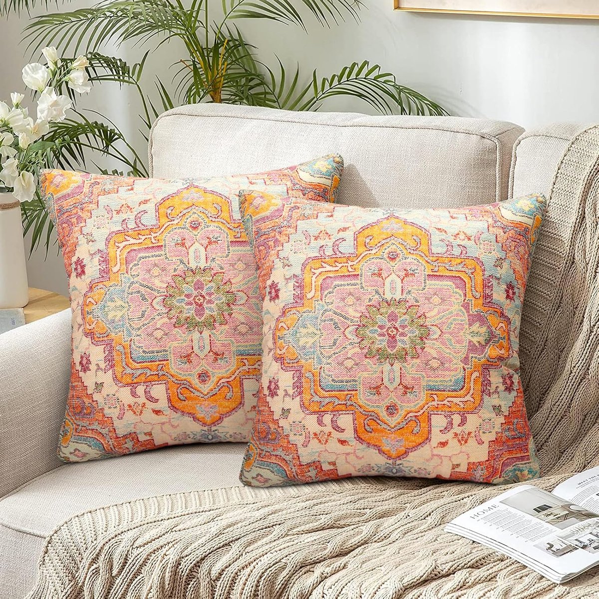 Cushion Covers 45 x 45 Linen Cushion Covers Boho Cushion Covers Turkish Carpet Pattern Cushion Cover Double-Sided - ShopVlot