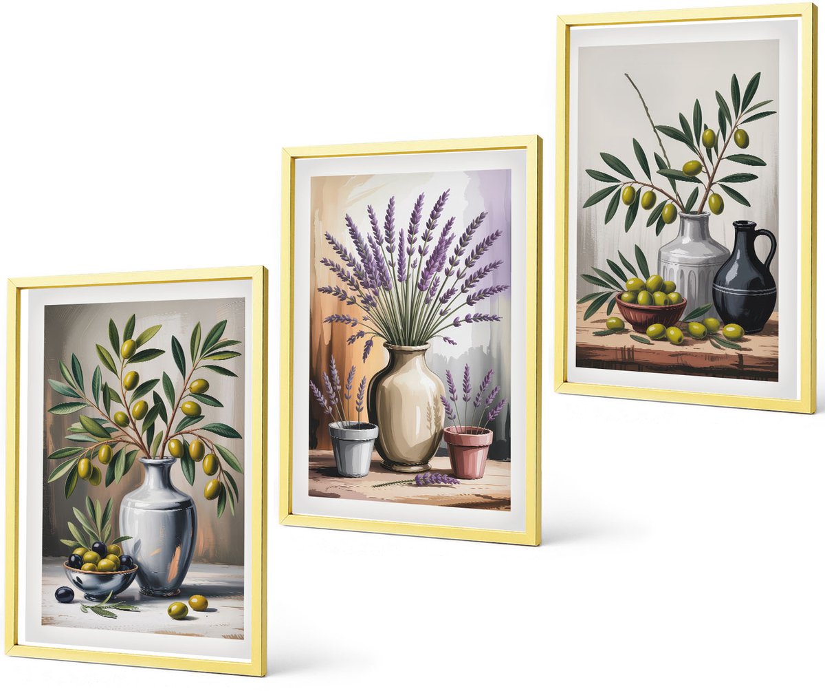 Coloray 3-Delige Schilderij Set - Abstracte Verfpatronen Vrouw Met Hoed Kat - 40 x 40 cm En 40 x 60 cm - Muurdecoratie - Decoratieve Schilderijen - Wohnzimmer - Moderne Wanddecoratie