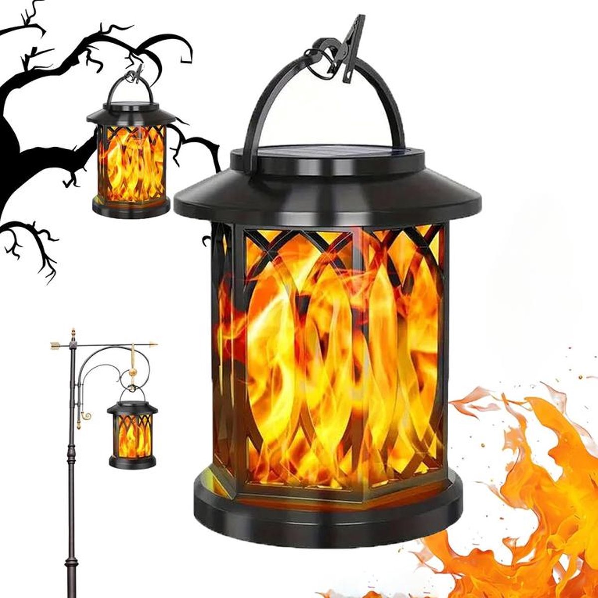 KZQ Zonne-energie lantaarn - Waterdichte solar lamp met flikkerende vlam, realistisch vlammeneffect - Voor tuin, terras, pad en buiten - 1stuks